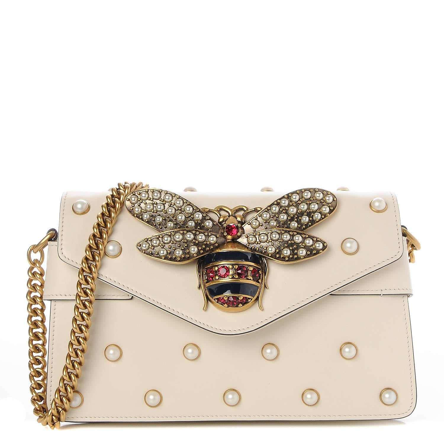 Gucci Nappa Pearl Studded Mini Queen Margaret Broadway Shoulder Bag Mystic White 1 of 9