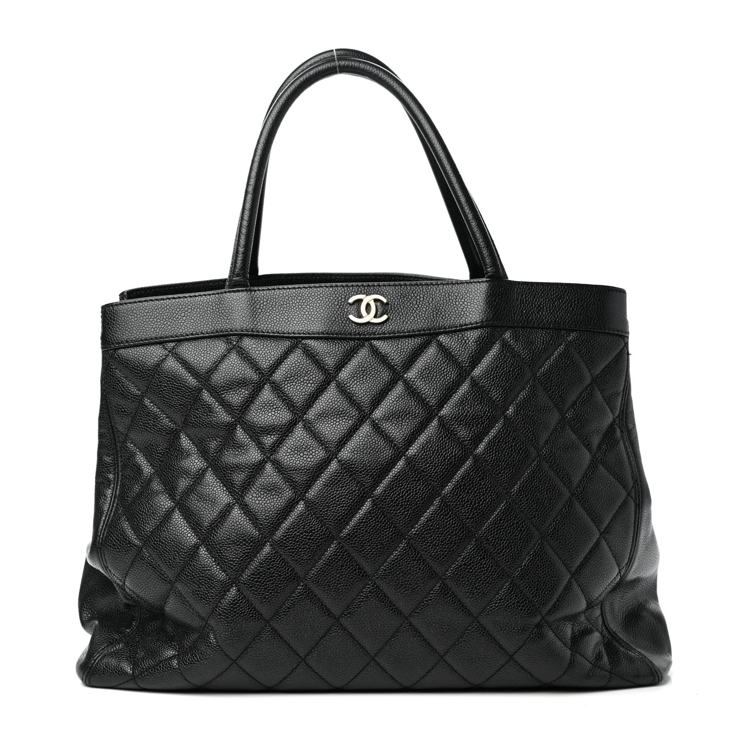 Caviar Quilted CC Shopping Tote Black