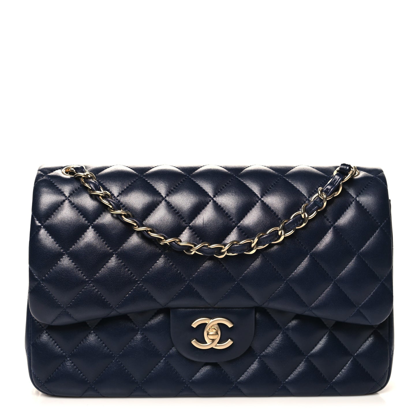 Lambskin Quilted Jumbo Double Flap Navy