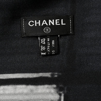 Chanel Silk Shipping Container CC Square Scarf Black Grey 5 of 7