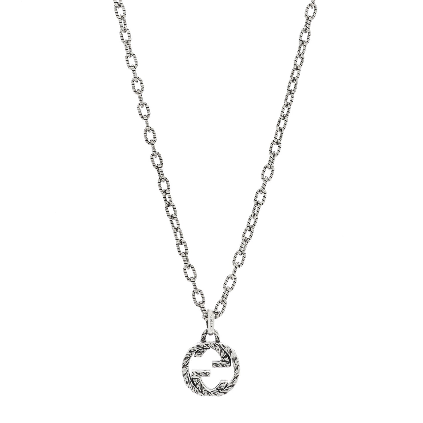 Sterling Silver Small Textured Interlocking G Pendant Necklace