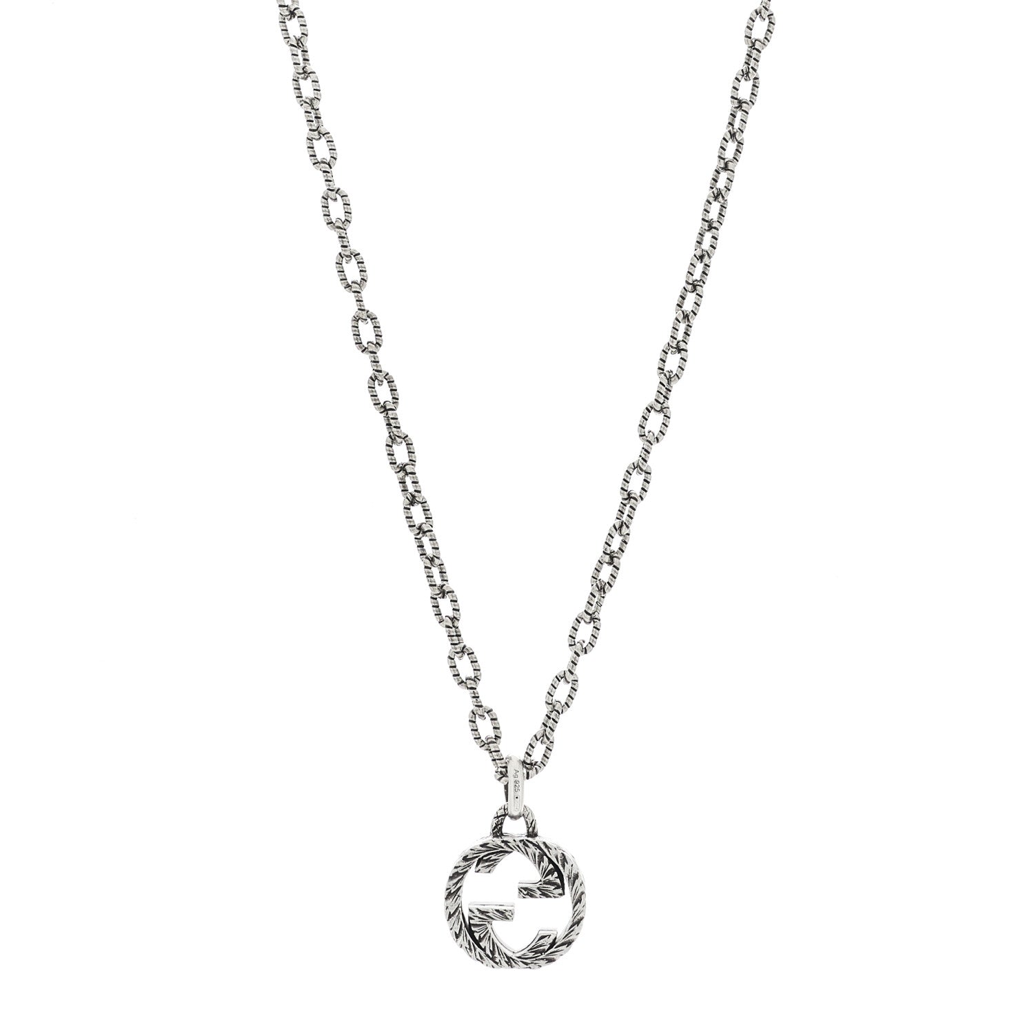 Gucci Sterling Silver Small Textured Interlocking G Pendant Necklace 1 of 7