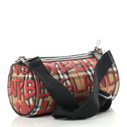 Burberry Haymarket Check Graffiti Print Barrel Bag Red 3 of 10