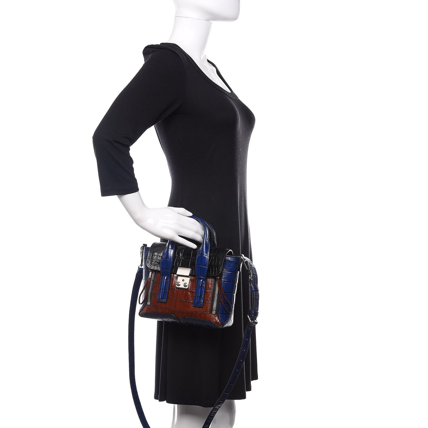 3.1 Calfskin Crocodile Embossed Mini Pashli Black Multicolor