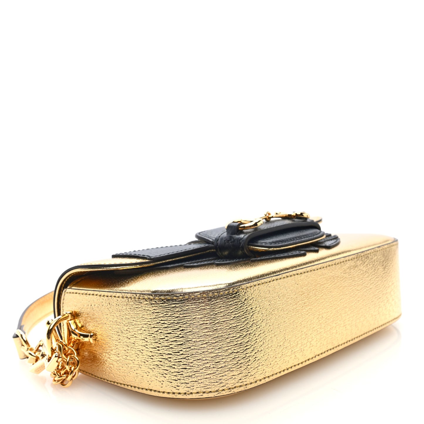 X ADIDAS Textured Dollar Calfskin Web Trefoil Horsebit 1955 Shoulder Bag King Gold Black