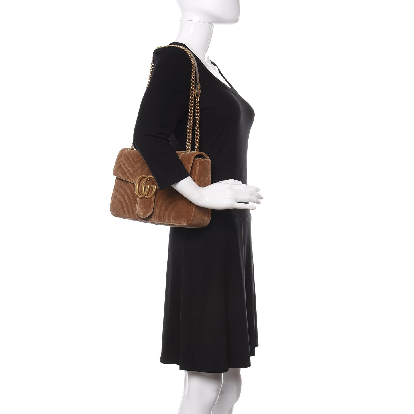 Velvet Matelasse Medium GG Marmont Shoulder Bag Taupe