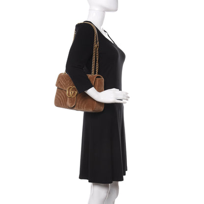 Gucci Velvet Matelasse Medium GG Marmont Shoulder Bag Taupe 2 of 10