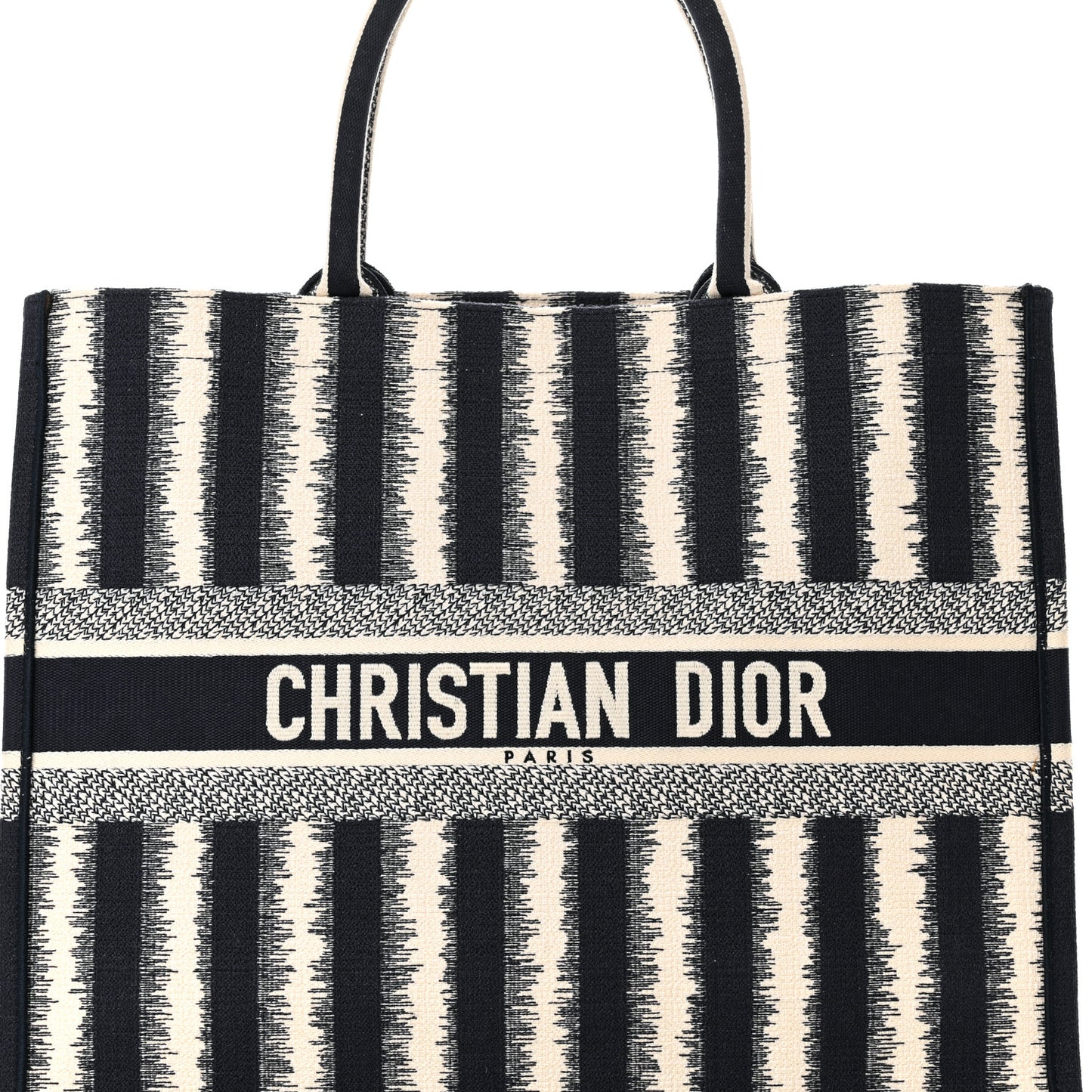 Canvas Embroidered Large Striped Book Tote Navy
