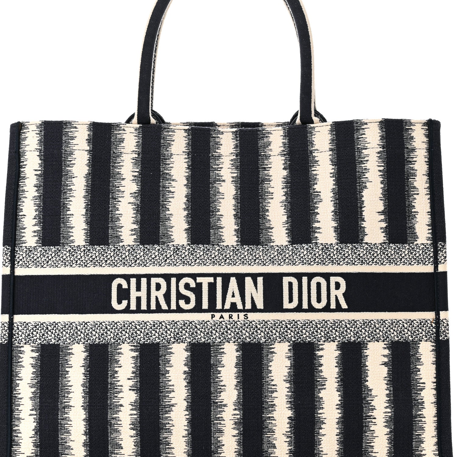 Christian Dior Canvas Embroidered Large Striped Book Tote Navy 8 of 10