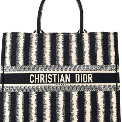 Christian Dior Canvas Embroidered Large Striped Book Tote Navy 8 of 10