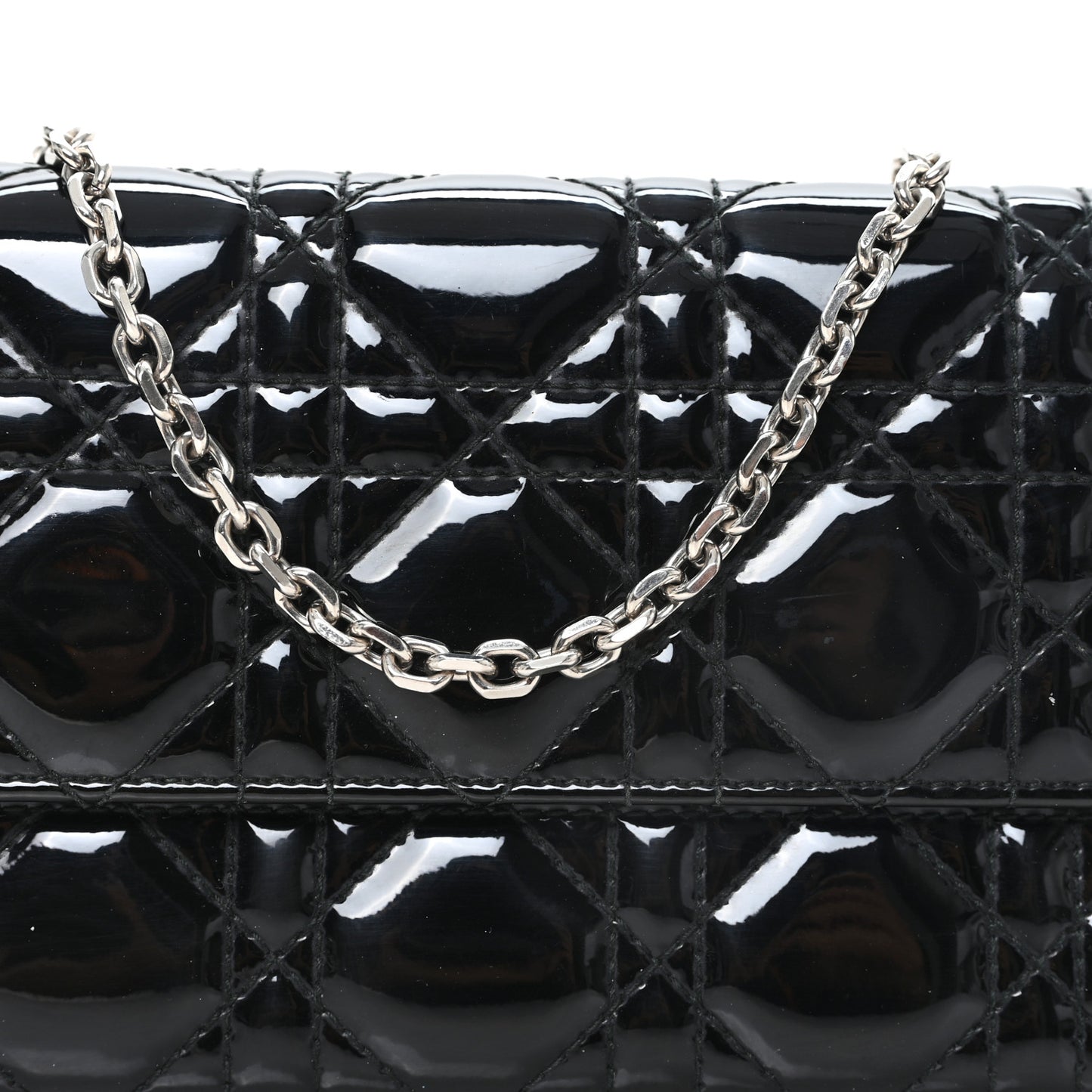 Patent Cannage Lady Dior Rendezvous Wallet On Chain Black