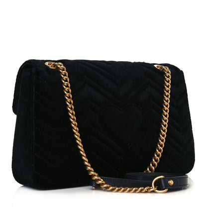 Gucci Velvet Matelasse Loved Embroidered Medium GG Marmont Shoulder Bag Black 3 of 11