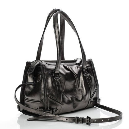Burberry Metallic Calfskin Small Pilgrim Bowling Bag Anthracite 3 of 8