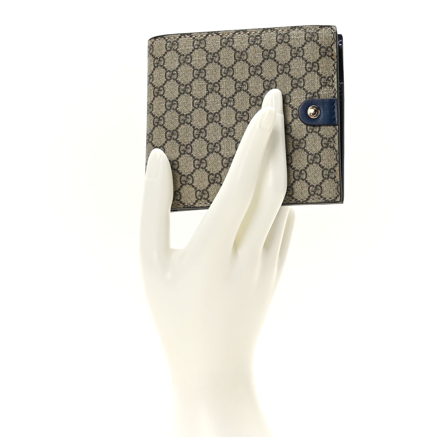 GG Supreme Monogram Calfskin Bi-Fold Wallet Beige Ebony Blue