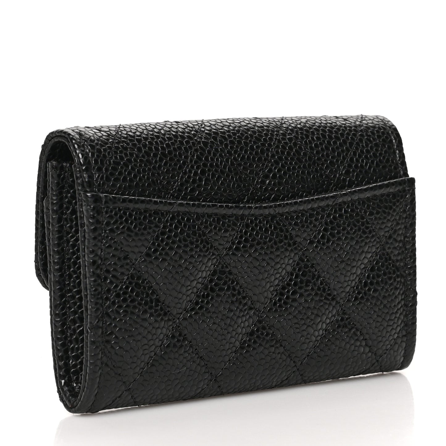 Caviar Quilted Flap Card Holder Wallet Black