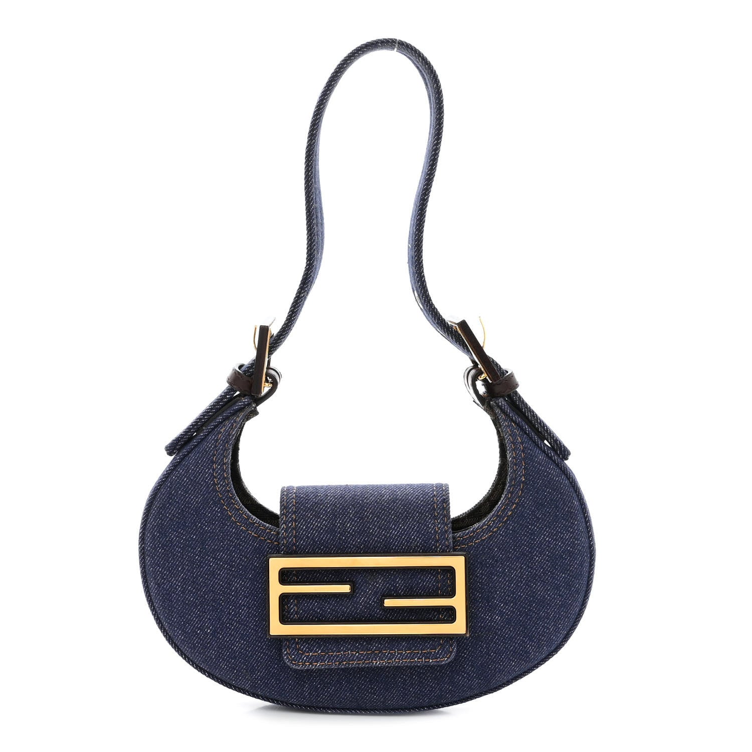 Fendi Denim Vitello King Cuoio Mini Cookie Hobo Bag Blue Ebano 1 of 10