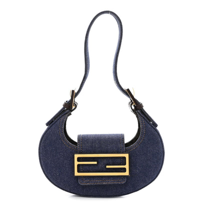 Fendi Denim Vitello King Cuoio Mini Cookie Hobo Bag Blue Ebano 1 of 10