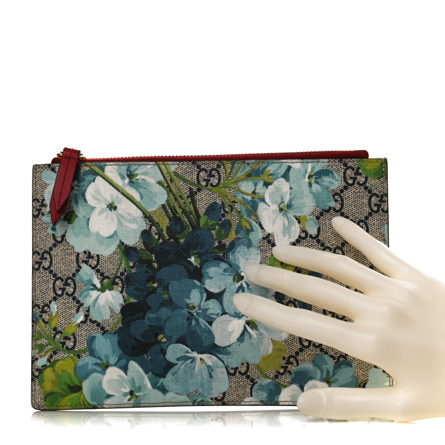 Gucci GG Supreme Monogram Blooms Small Zip Pouch Beige Blue Hibiscus Red 2 of 10