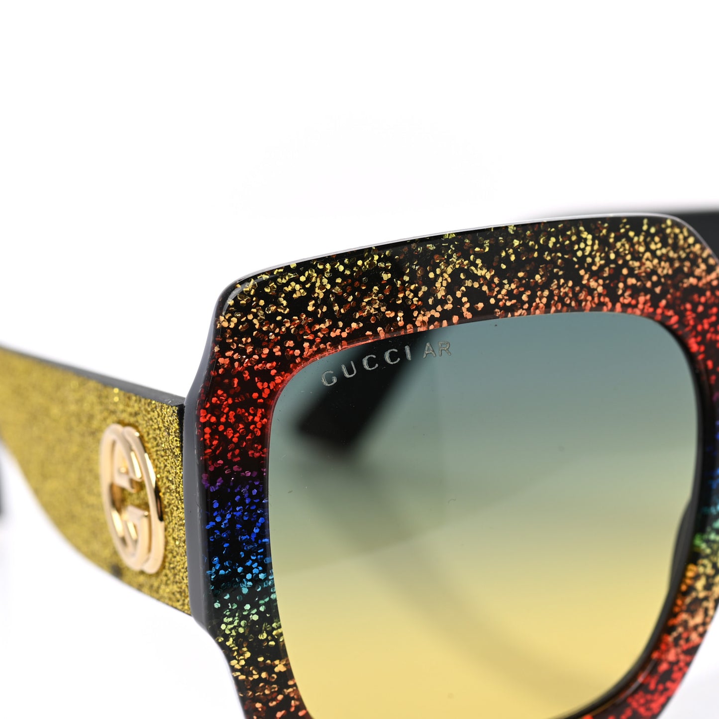 Square Frame GG0102S Sunglasses Glitter Gold Multi