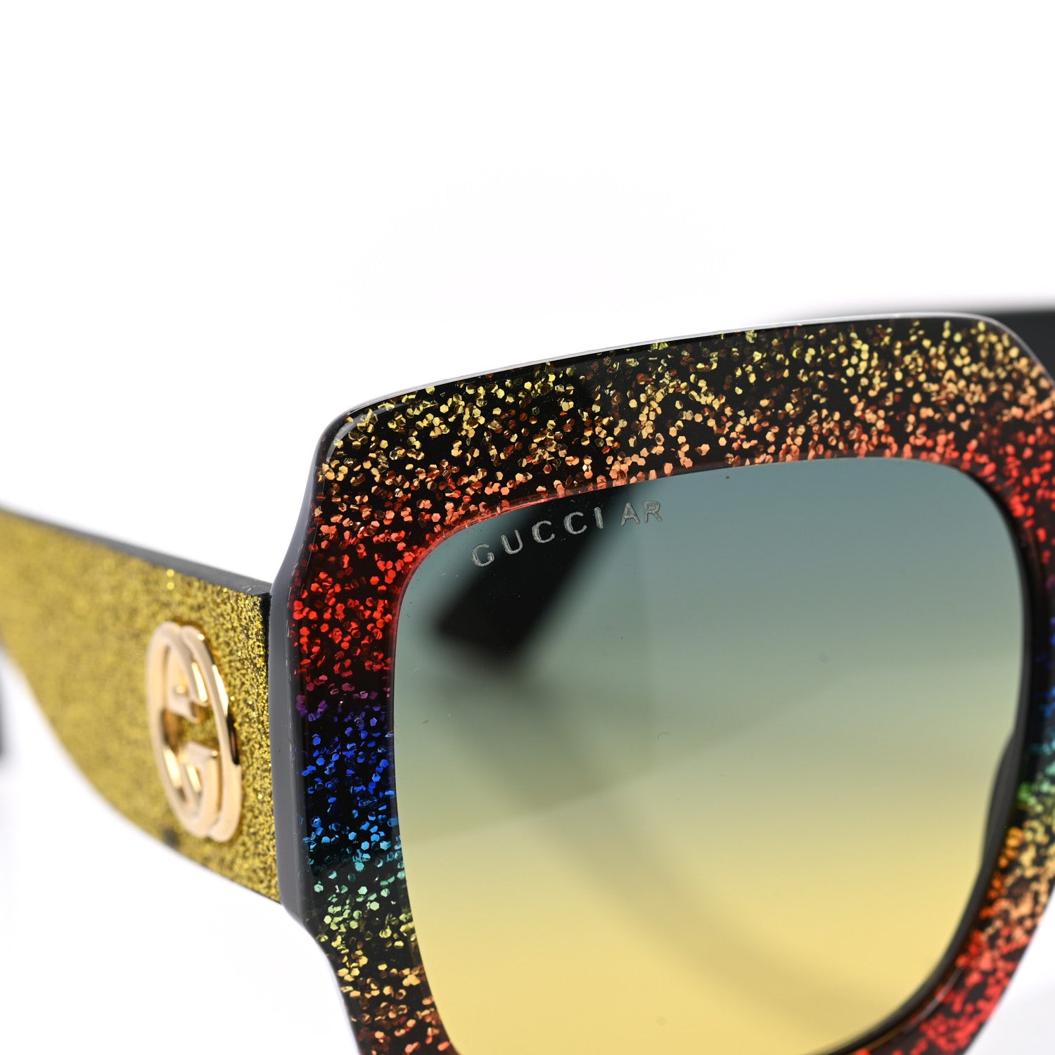 Gucci Square Frame GG0102S Sunglasses Glitter Gold Multi 7 of 10