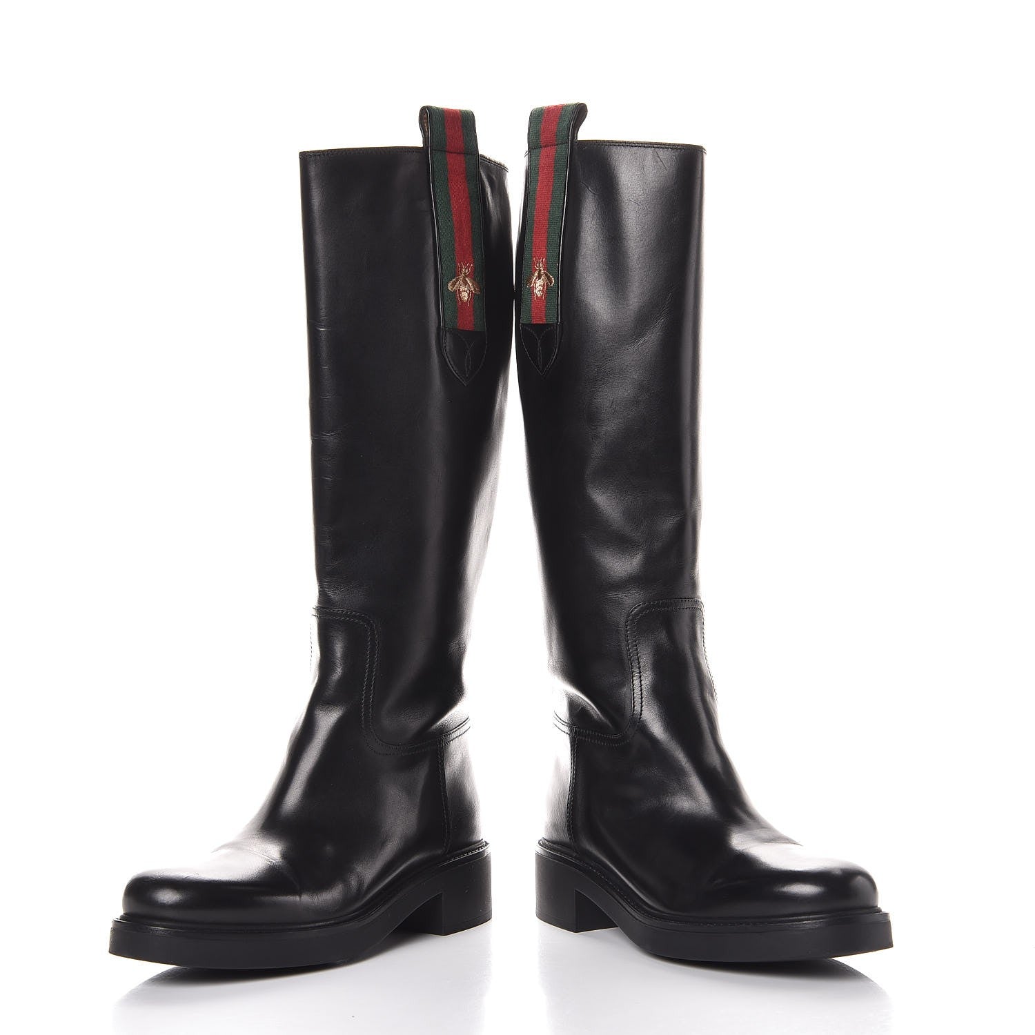 Gucci Calfskin Web Bee Tall Riding Boots 37.5 Black 5 of 12
