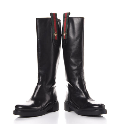 Gucci Calfskin Web Bee Tall Riding Boots 37.5 Black 5 of 12