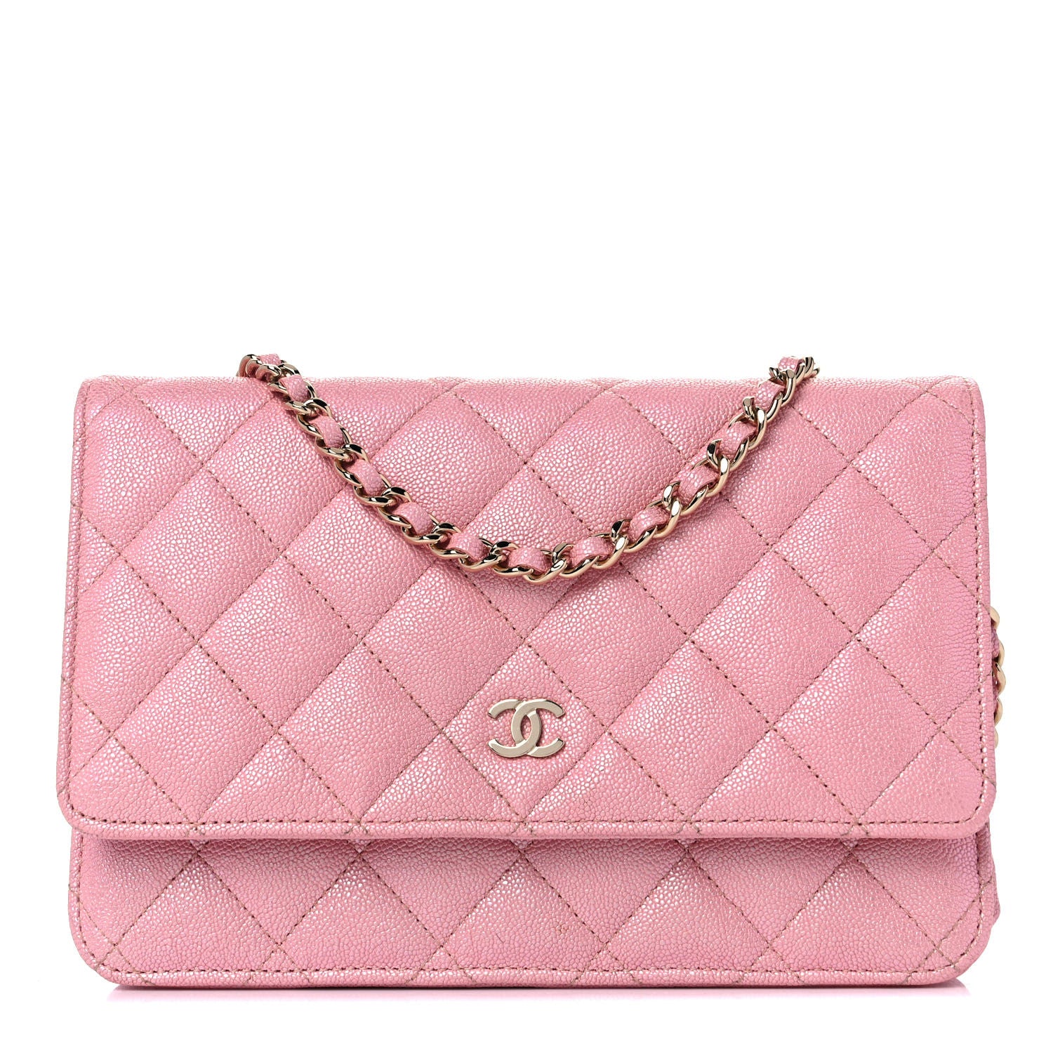 Chanel Iridescent Caviar Quilted Wallet on Chain WOC Pink 1 of 12