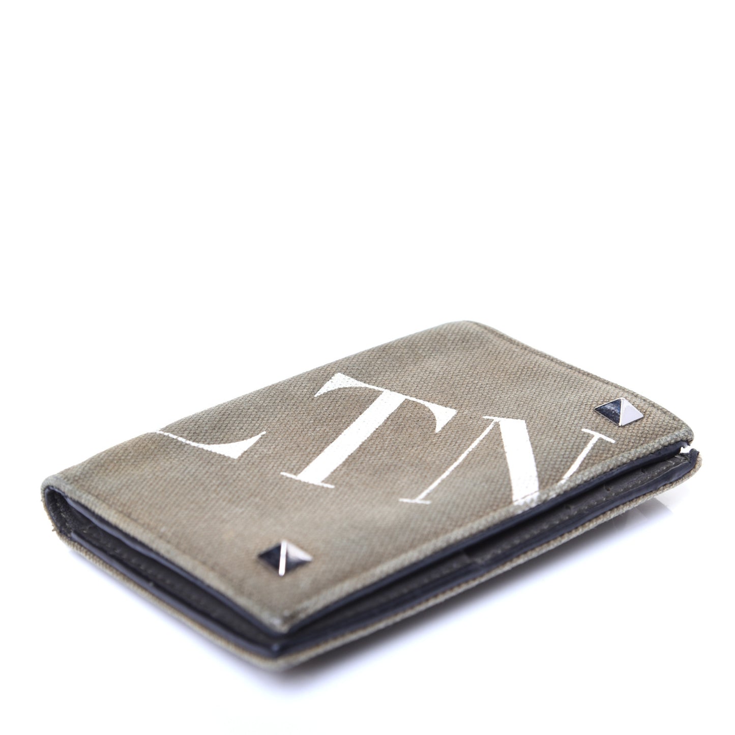 Canvas Rockstud VLTN Bi-Fold Wallet Olive