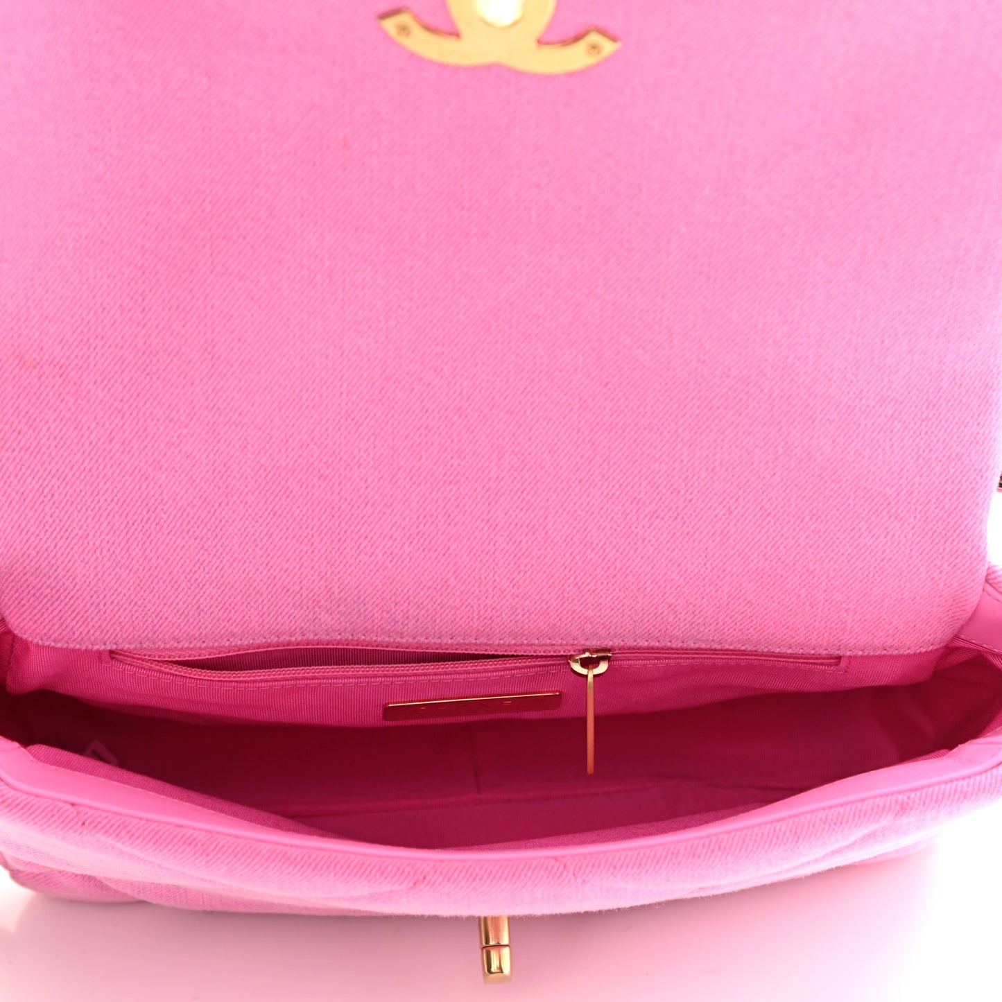 Denim Quilted Medium Chanel 19 Flap Neon Pink