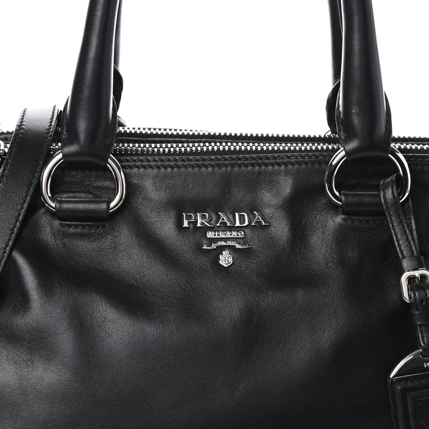 Prada Soft Calfskin Double Zip Shoulder Bag Black 7 of 9