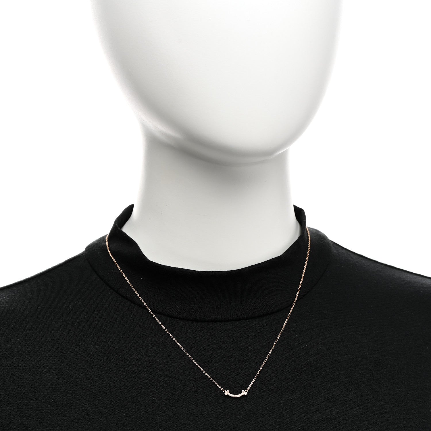 Tiffany 18K Rose Gold Diamond Mini T Smile Pendant Necklace 2 of 4
