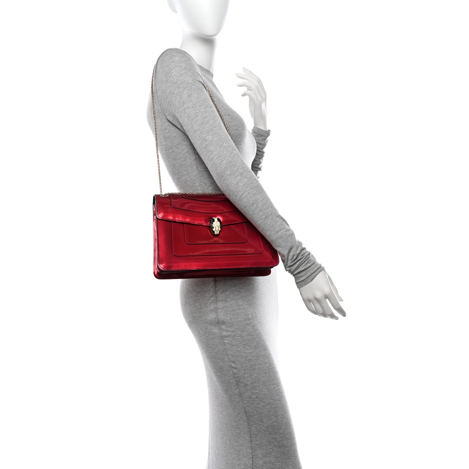 Bulgari Metallic Calfskin Serpenti Forever Shoulder Bag Red 2 of 13