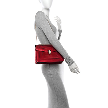 Bulgari Metallic Calfskin Serpenti Forever Shoulder Bag Red 2 of 13