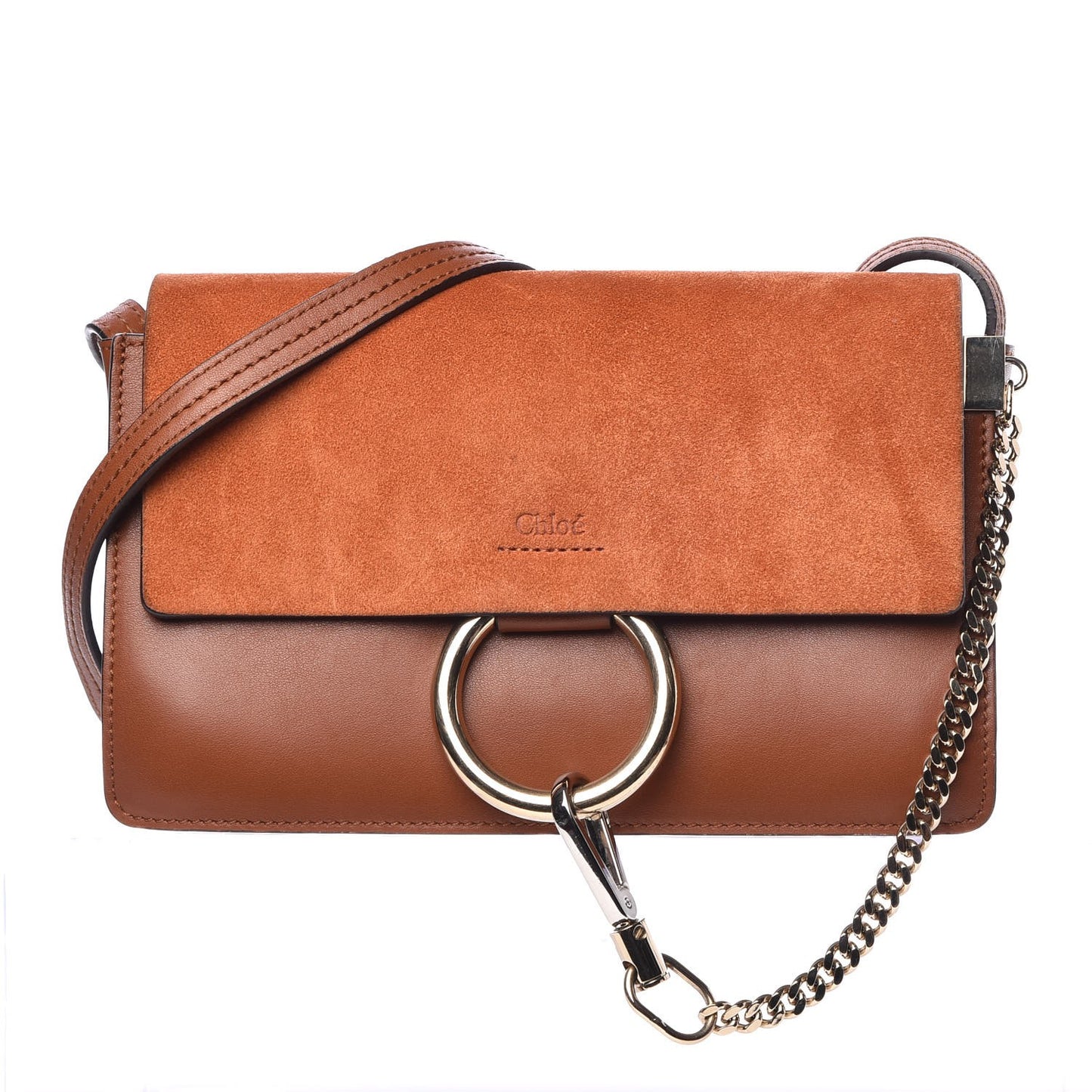 Suede Calfskin Small Faye Shoulder Bag Tobacco