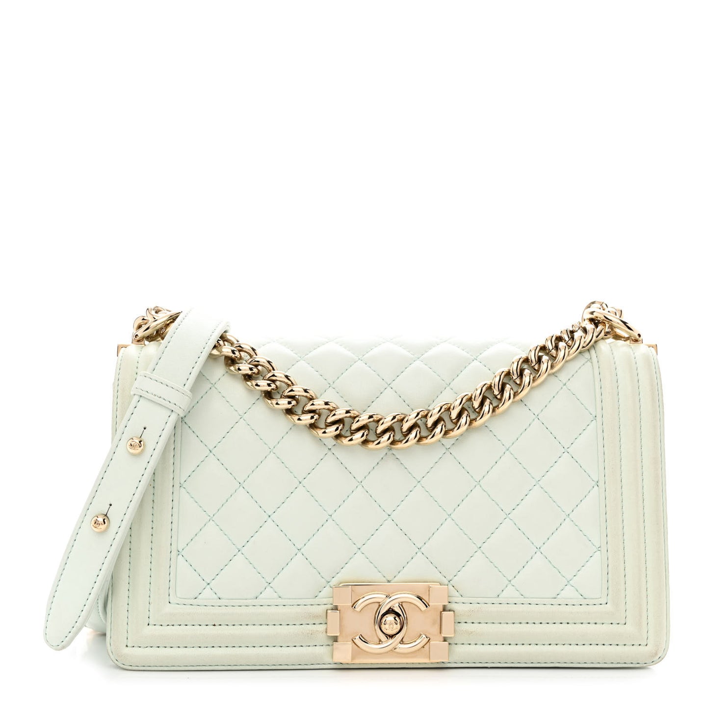 Lambskin Quilted New Medium Boy Flap Light Green