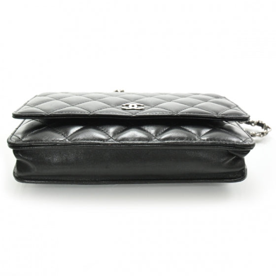 Lambskin Quilted Wallet On Chain Black