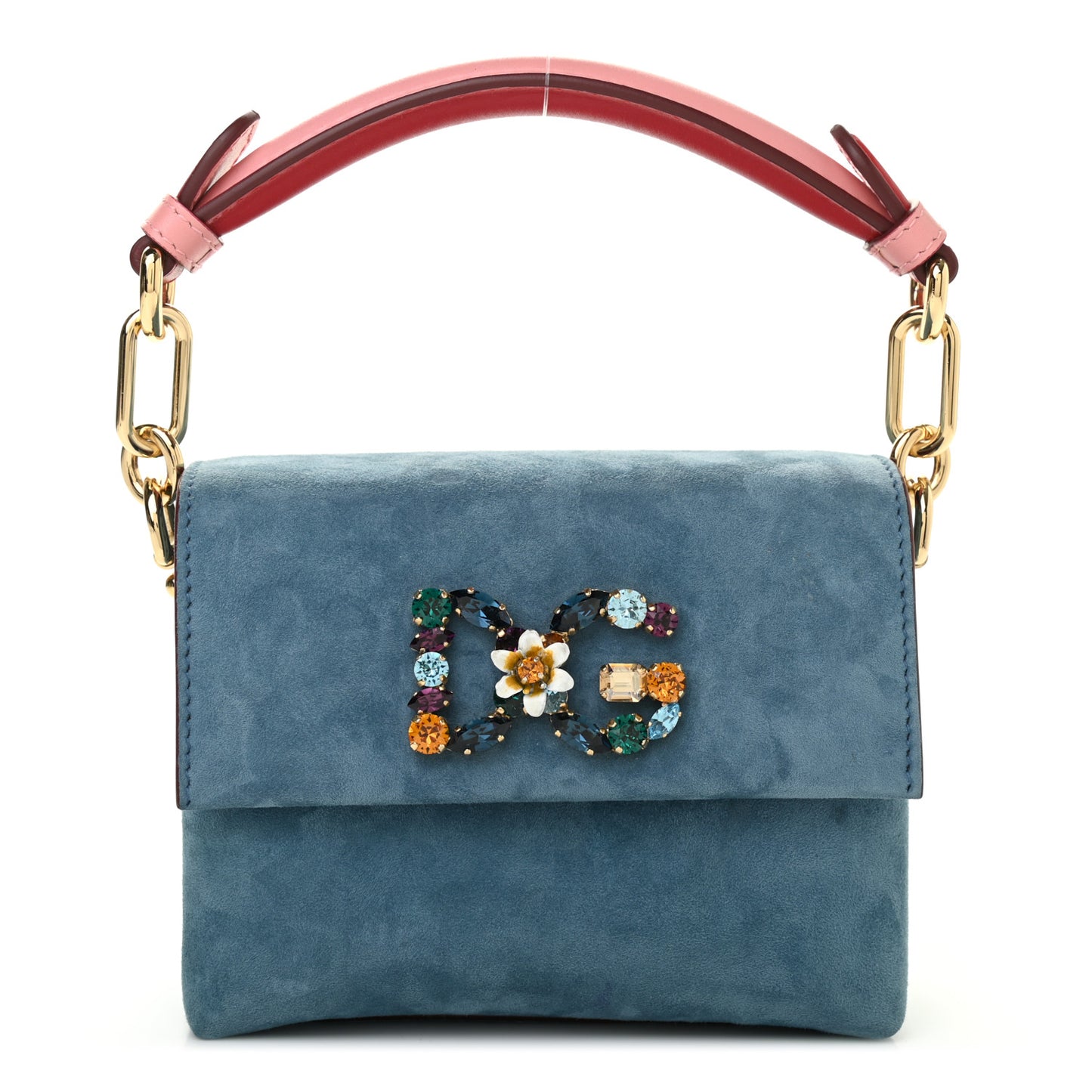 Suede Crystal Millennials Mini Top Handle Bag Blue Red