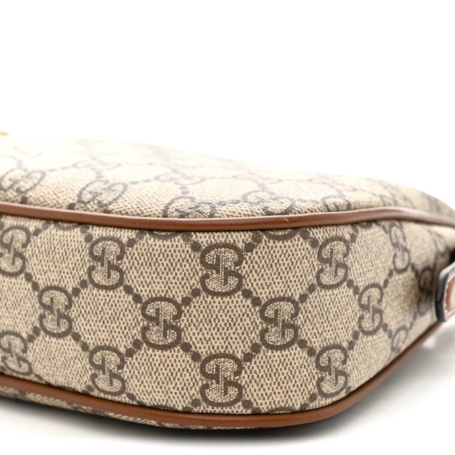 Gucci GG Supreme Monogram Textured Calfskin Small Emblem Shoulder Bag Beige Dark Brown 10 of 11