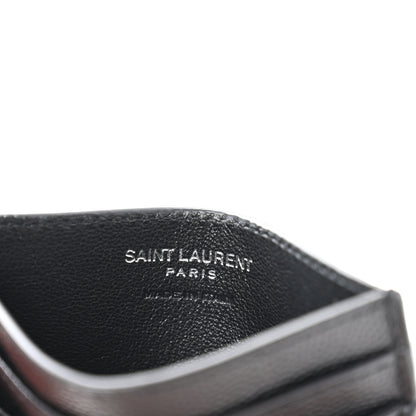 Saint Laurent Grain De Poudre Matelasse Chevron Monochrome Monogram Credit Card Case Black 6 of 10