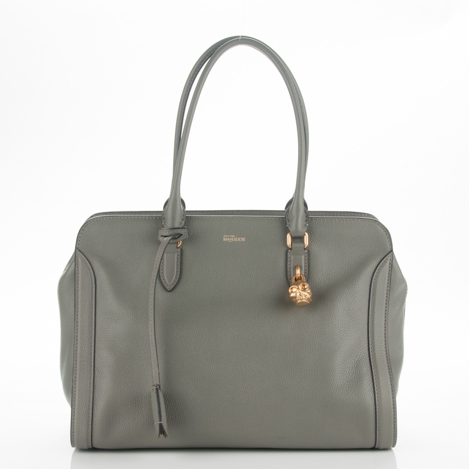 Alexander McQueen Pebbled Calfskin Large Skull Padlock Zip Around Tote Dark Grey 1 of 7