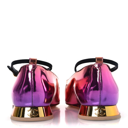 Chanel Laminated Calfskin Grosgrain Cap Toe CC Flats 36.5 Pink Orange Yellow Black 5 of 12