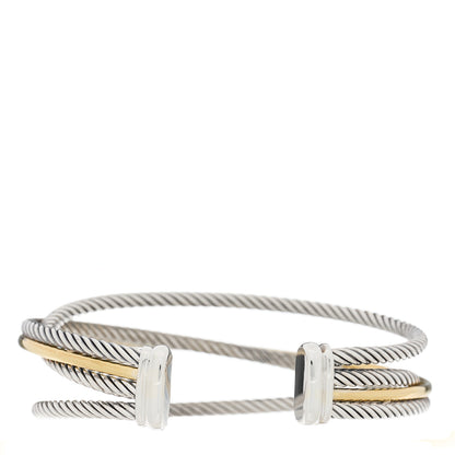 David Yurman Sterling Silver 18K Yellow Gold Crossover Three Row Cuff Bracelet 2 of 4