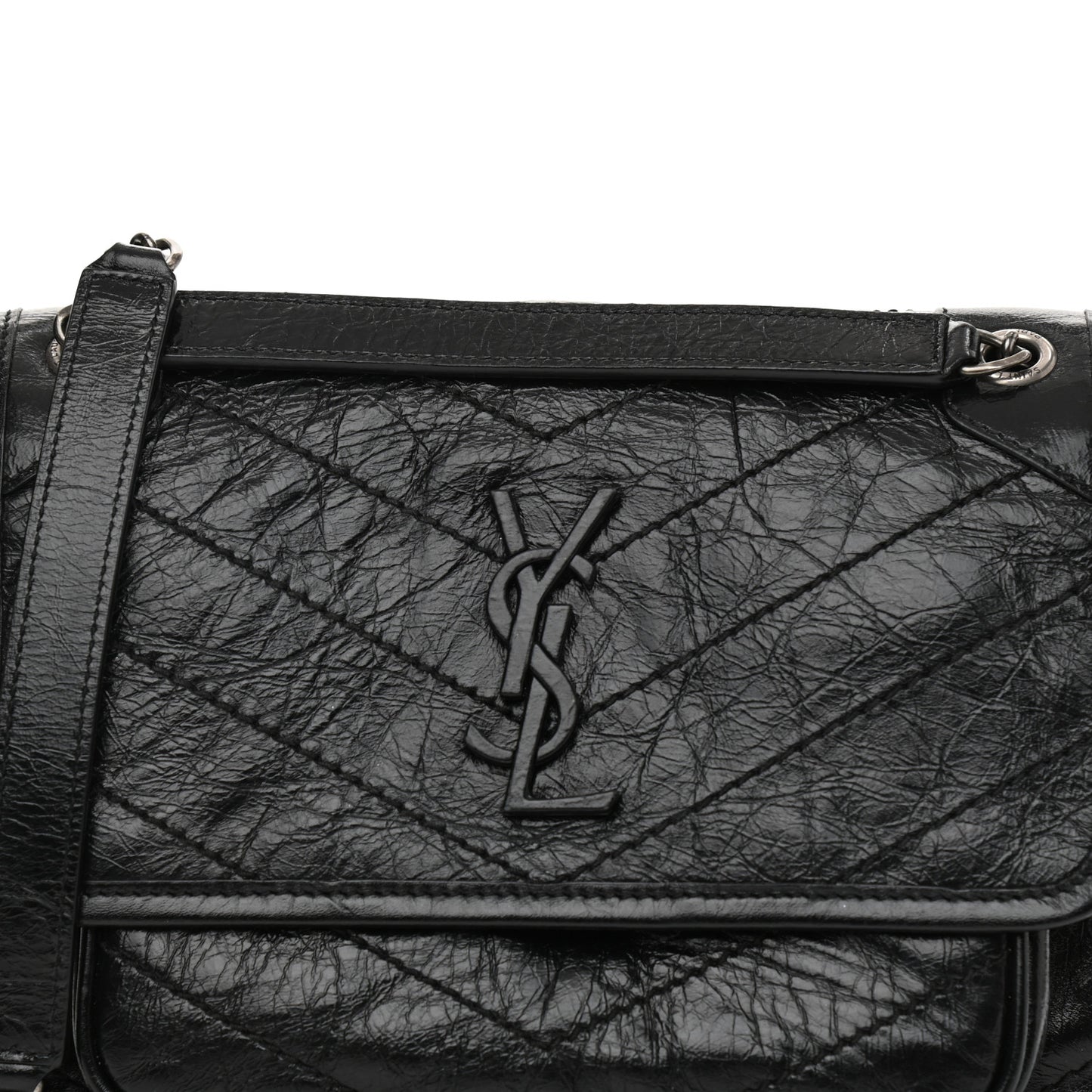 Crinkled Lambskin Matelasse Monogram Baby Niki Chain Satchel Black