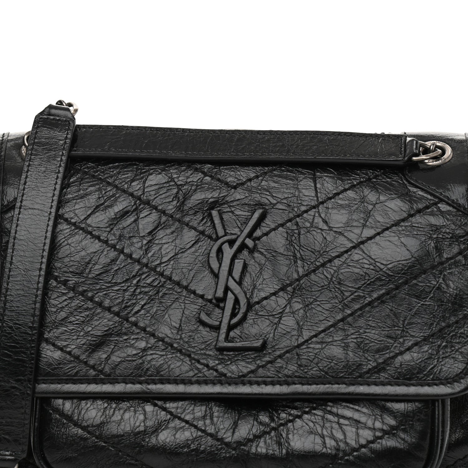Saint Laurent Crinkled Lambskin Matelasse Monogram Baby Niki Chain Satchel Black 8 of 8
