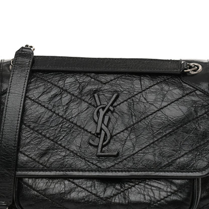Saint Laurent Crinkled Lambskin Matelasse Monogram Baby Niki Chain Satchel Black 8 of 8