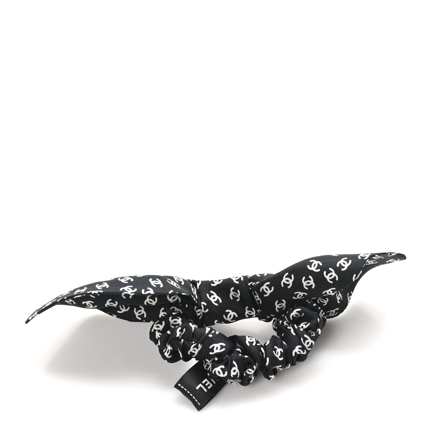 Chanel Silk Twill CC Scarf Hair Tie Black White 2 of 4