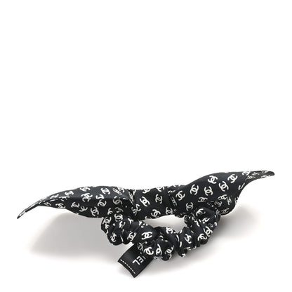 Chanel Silk Twill CC Scarf Hair Tie Black White 2 of 4
