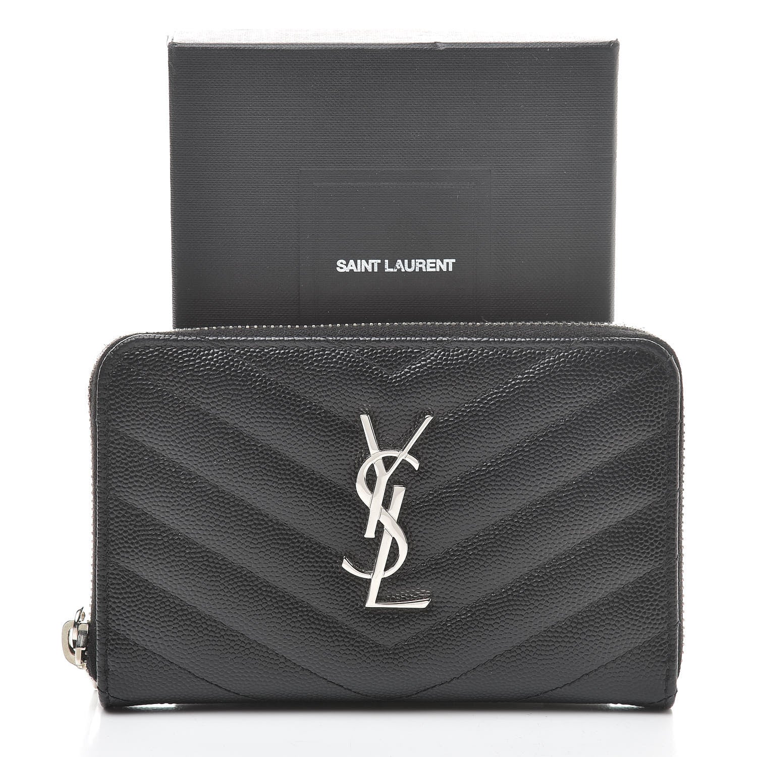 Saint Laurent Grain De Poudre Matelasse Chevron Monogram Zip Around Wallet Earth 8 of 8