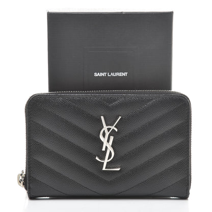 Saint Laurent Grain De Poudre Matelasse Chevron Monogram Zip Around Wallet Earth 8 of 8