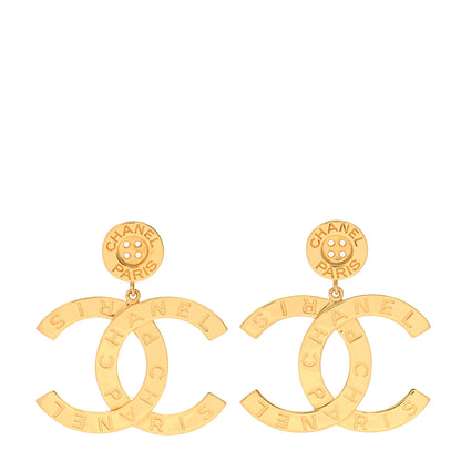 Chanel Metal Large Paris Button Earrings Gold 1 of 5